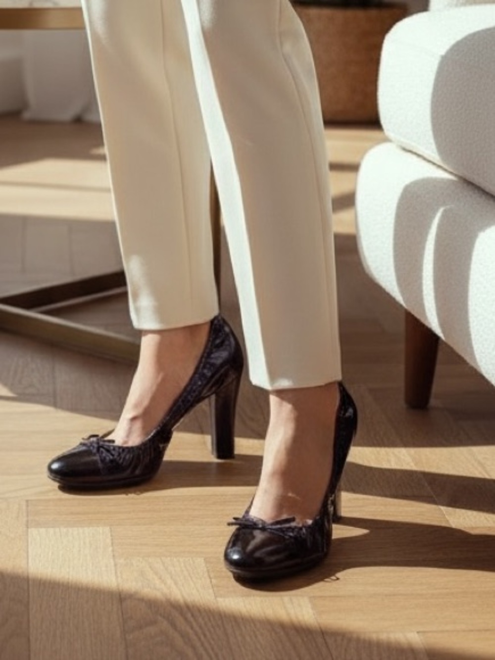 BCBGirls Patent Purple and Black Block Heel Pumps
